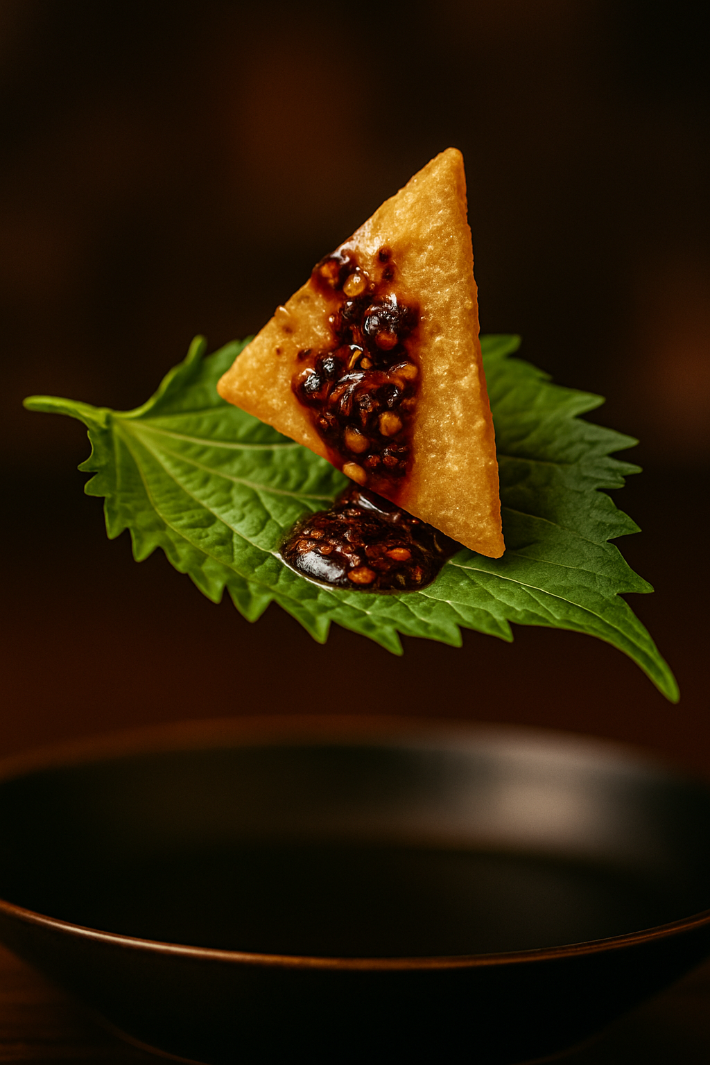 Macadamia shard in salsa macha drizzle