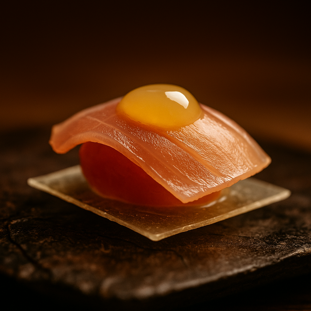 Shaved tuna eyelid in chamomile gel